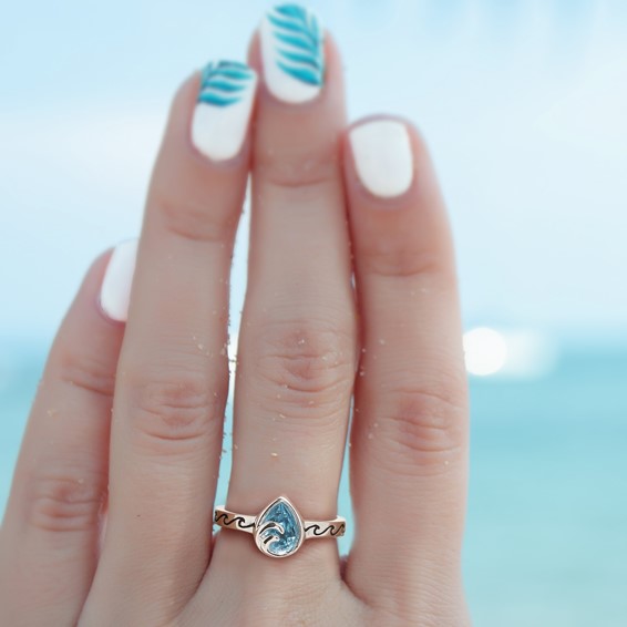 Sterling Silver Rhodium-Plated Polished Double Wave Crystal Inlay Ring