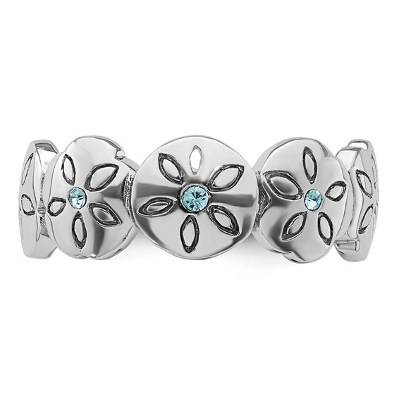 Sterling Silver Rhodium-plated Polished Blue Crystal 5 Sand Dollar Ring