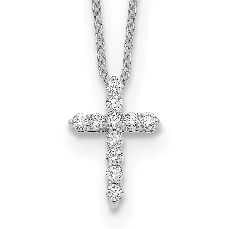 True Origin 14k White Gold 1/4 carat Lab Grown Diamond VS DEF 18 inch Cross Pendant Necklace