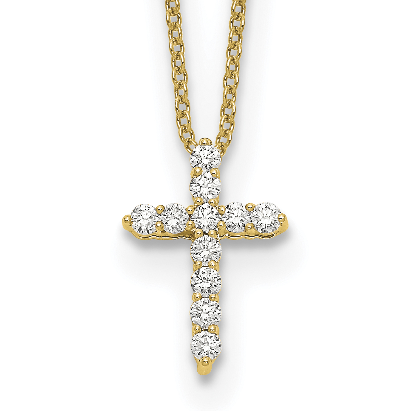 14k 1/4 carat Lab Grown Diamond VS/SI+ G+ Complete 18 inch Cross Pendant Necklace (PM1000-025-YLG-18)