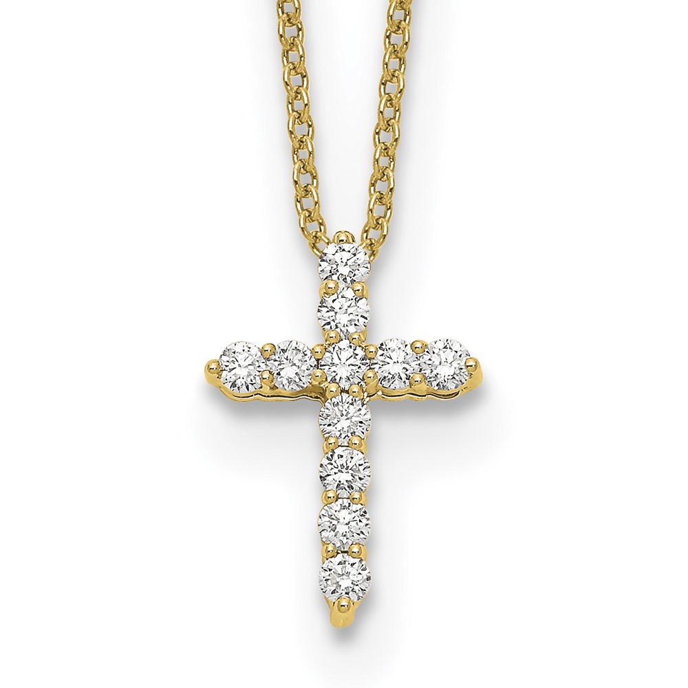 14K Yellow Gold 0.25 Carat Lab Grown Diamond VS SI+ G+ Complete Cross Pendant Necklace, 18"