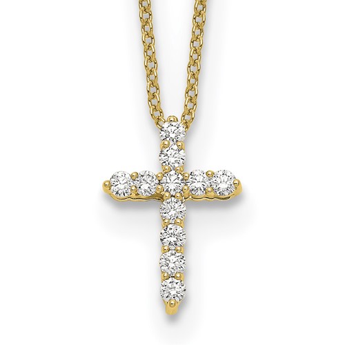 14K Yellow Gold 0.25 Carat Lab Grown Diamond VS SI+ G+ Complete Cross Pendant Necklace, 18"