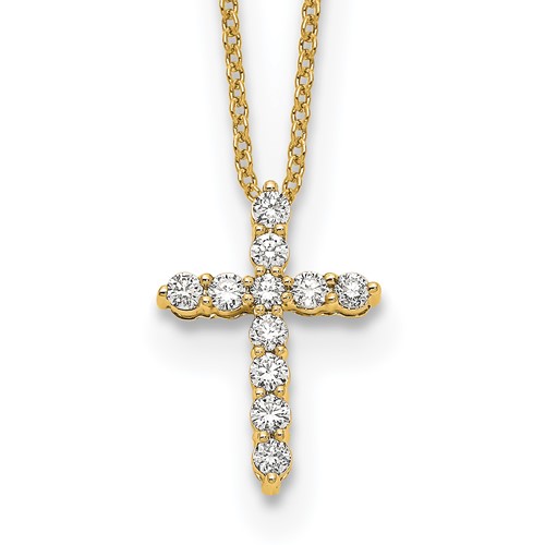 True Origin 14K Yellow Gold 0.33 Carat Lab Grown Diamond VS+ F+ Complete Cross Necklace - 18in