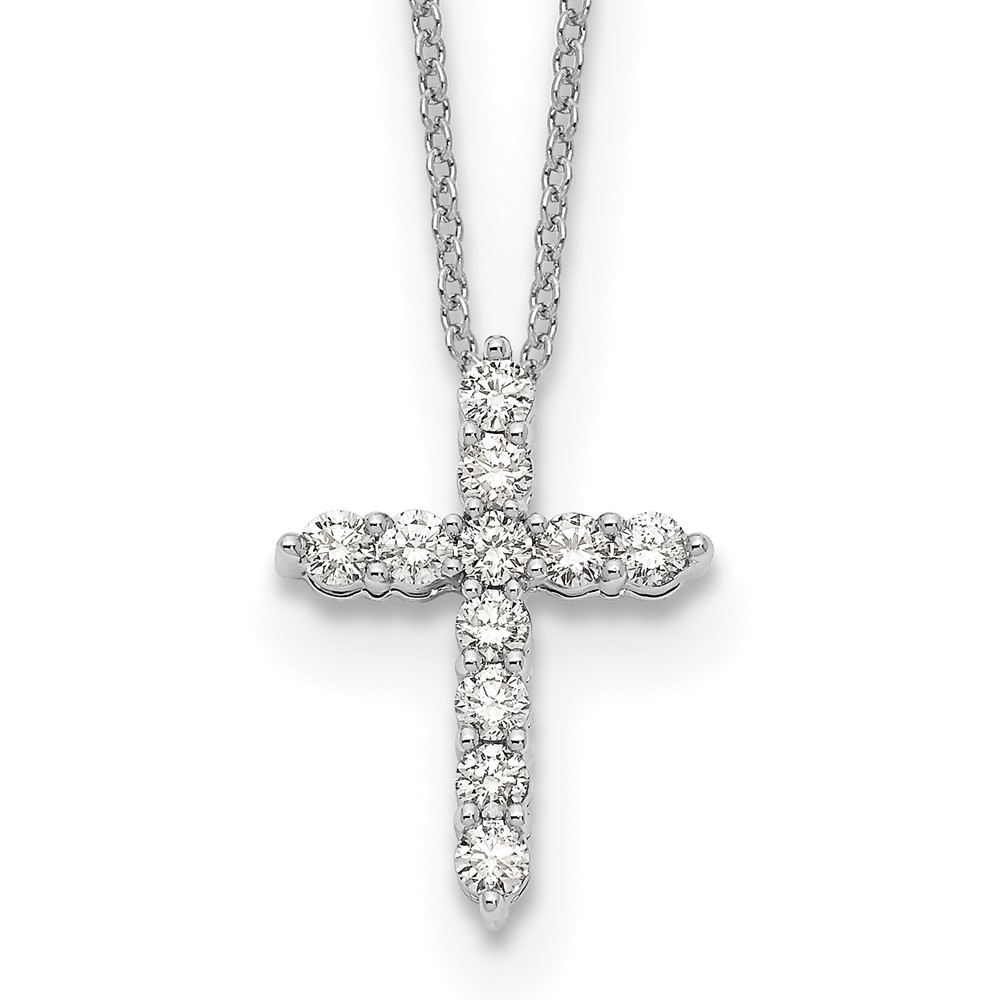 14K White Gold 0.50 Carat Lab Grown Diamond VS SI+ G+ Complete Cross Pendant Necklace, 18"