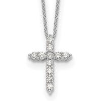 14K White Gold 0.50 Carat Lab Grown Diamond VS SI+ G+ Complete Cross Pendant Necklace, 18" view 1
