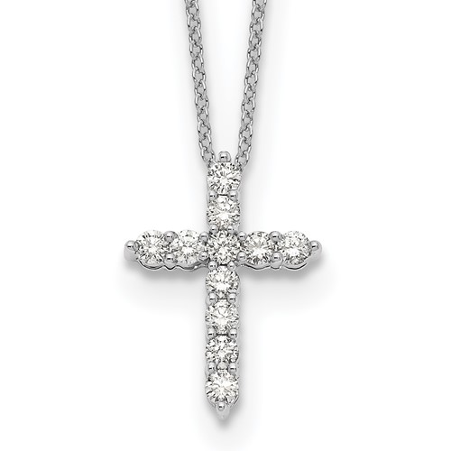 14K White Gold 0.50 Carat Lab Grown Diamond VS SI+ G+ Complete Cross Pendant Necklace, 18"
