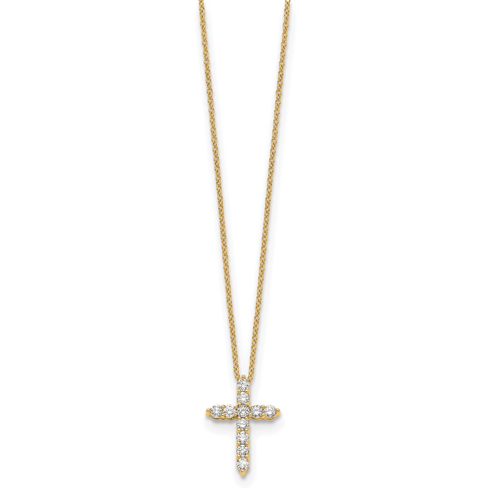 14k Polished 1/2 carat Diamond Cross Pendant 18 inch Necklace (PM1000-050-YA)