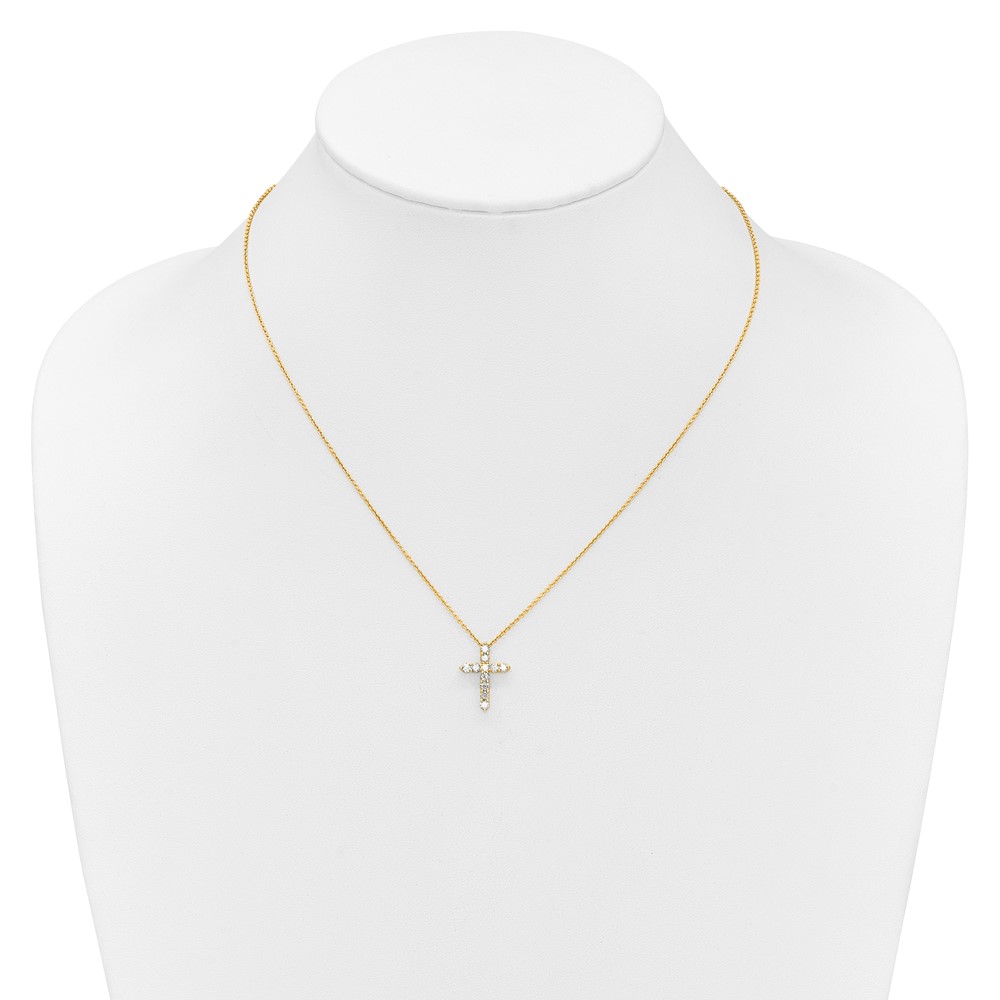 14k Polished 1/2 carat Diamond Cross Pendant 18 inch Necklace (PM1000-050-YA)