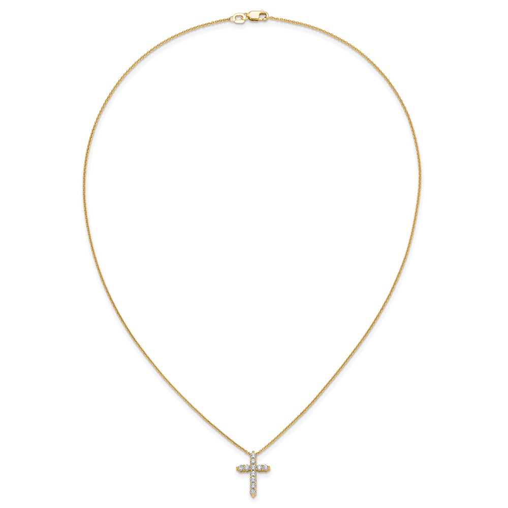 14k Polished 1/2 carat Diamond Cross Pendant 18 inch Necklace (PM1000-050-YA)