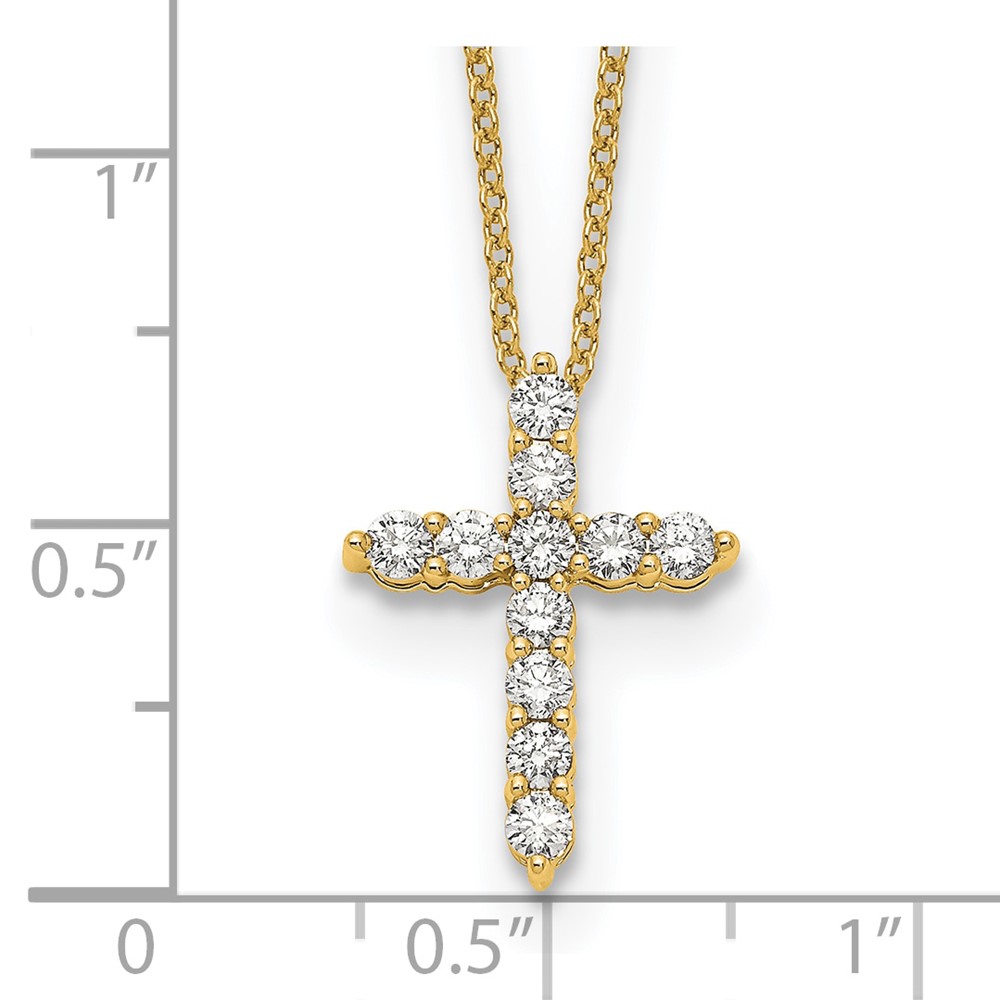 14k Polished 1/2 carat Diamond Cross Pendant 18 inch Necklace (PM1000-050-YA)