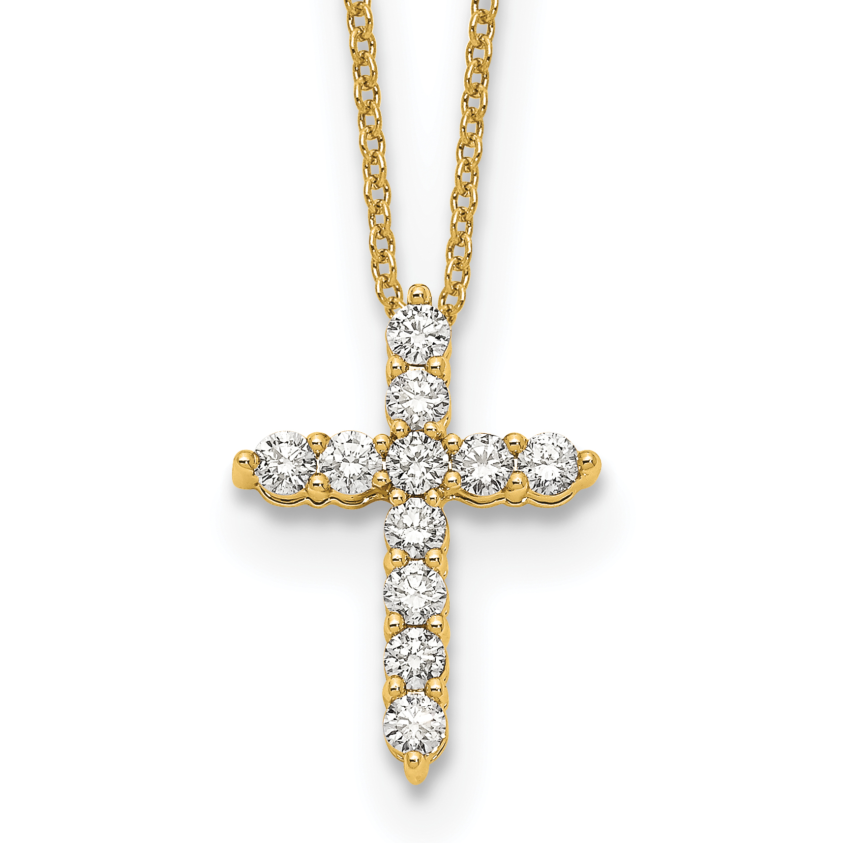 14k Polished 1/2 carat Diamond Cross Pendant 18 inch Necklace (PM1000-050-YA)