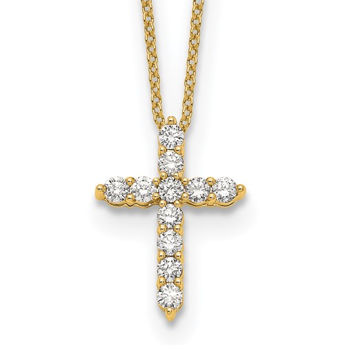 14K Yellow Gold 0.50 Carat Lab Grown Diamond VS SI+ G+ Complete Cross Pendant Necklace, 18"