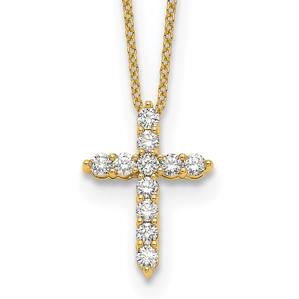 True Origin 14K Yellow Gold 0.50 Carat Lab Grown Diamond VS+ F+ Complete Cross Necklace, 18"