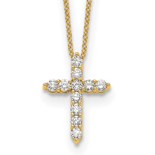 True Origin 14K Yellow Gold 0.50 Carat Lab Grown Diamond VS+ F+ Complete Cross Necklace, 18"