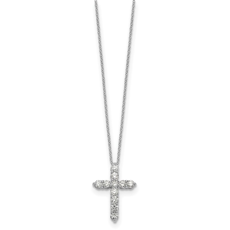 True Origin 14k White Gold 1 carat Lab Grown Diamond VS DEF 18 inch Cross Pendant Necklace