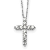 True Origin 14K White Gold 1 Carat Lab Grown Diamond VS+ F+ Complete Cross Necklace, 18" view 1