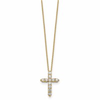 True Origin 14K Yellow Gold 1 Carat Lab Grown Diamond VS+ F+ Complete Cross Necklace, 18" view 2