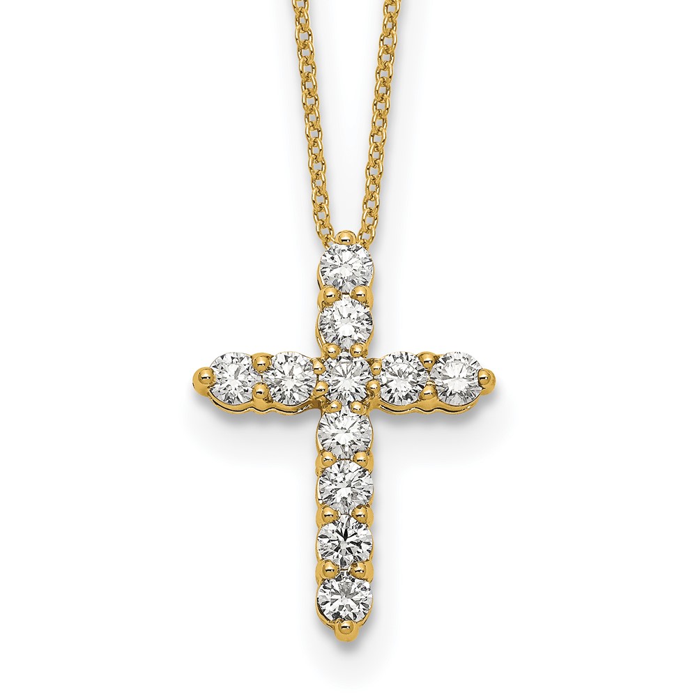 True Origin 14K Yellow Gold 1 Carat Lab Grown Diamond VS+ F+ Complete Cross Necklace, 18"