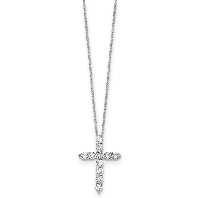 True Origin 14k White Gold 1 1/2 carat Lab Grown Diamond VS DEF 18 inch Cross Pendant Necklace