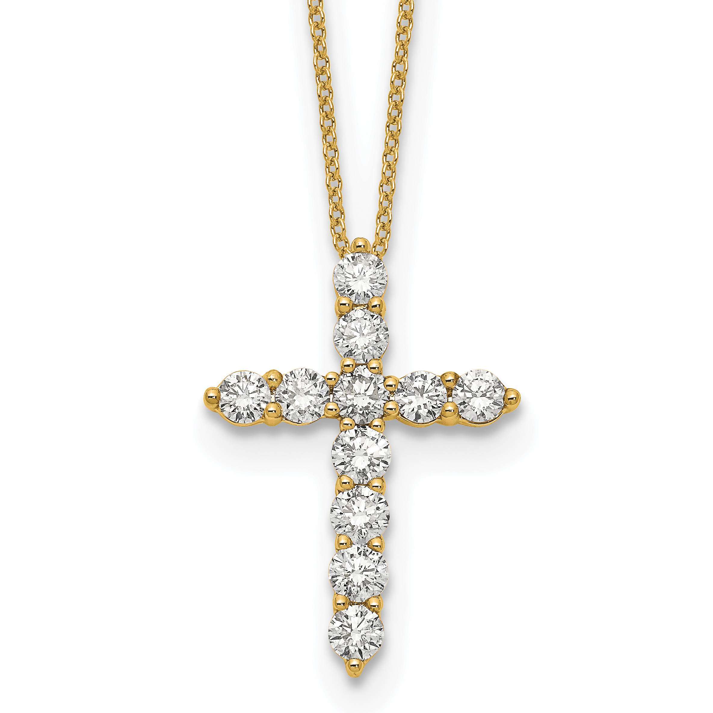 True Origin 14k 1 1/2 carat Lab Grown Diamond VS DEF 18 inch Cross Pendant Necklace (PM1000-150-YLD)