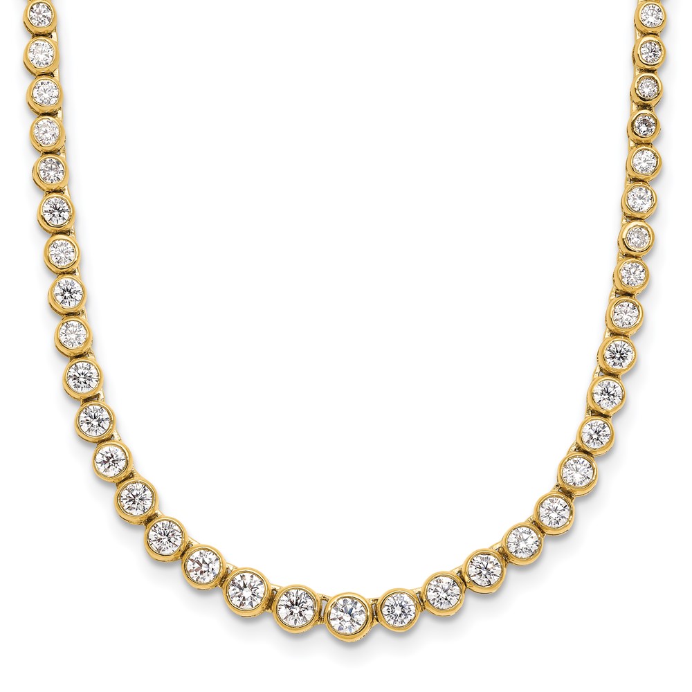 14K Yellow Gold 3 Carat Lab Grown Diamond VS SI+ G+ Necklace with a 2 Inch Extension Graduated Bezel Set Tennis, 16"