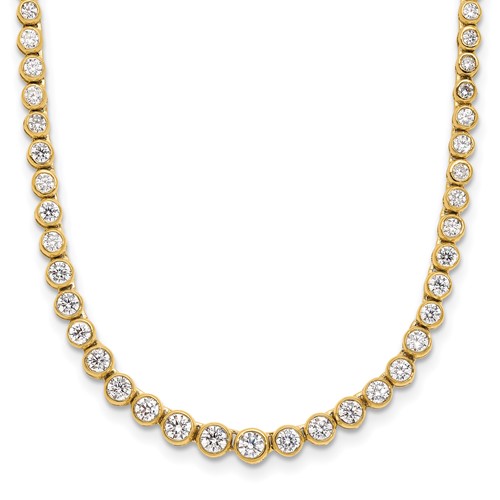 14K Yellow Gold 3 Carat Lab Grown Diamond VS SI+ G+ Necklace with a 2 Inch Extension Graduated Bezel Set Tennis, 16"