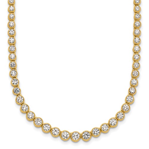 14K Yellow Gold 5 Carat Lab Grown Diamond VS SI+ G+ Necklace with a 2 Inch Extension Graduated Bezel Set Tennis, 16"