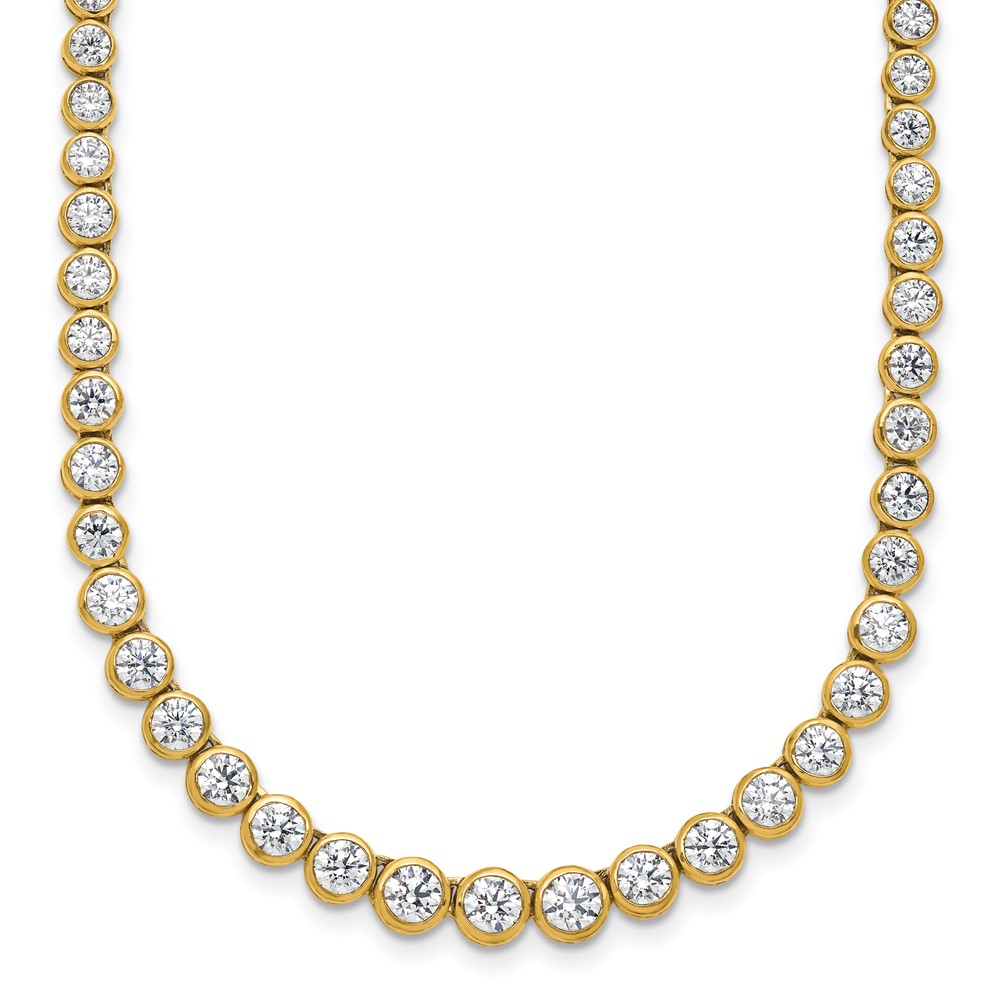 14K Yellow Gold 7 Carat Lab Grown Diamond VS SI+ G+ Necklace with a 2 Inch Extension Graduated Bezel Set Tennis, 16"