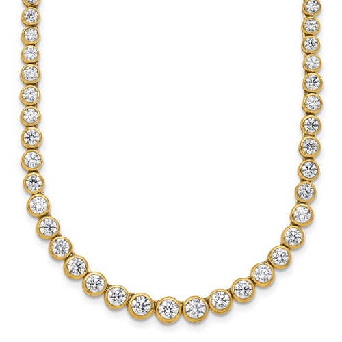 14K Yellow Gold 7 Carat Lab Grown Diamond VS SI+ G+ Necklace with a 2 Inch Extension Graduated Bezel Set Tennis, 16"