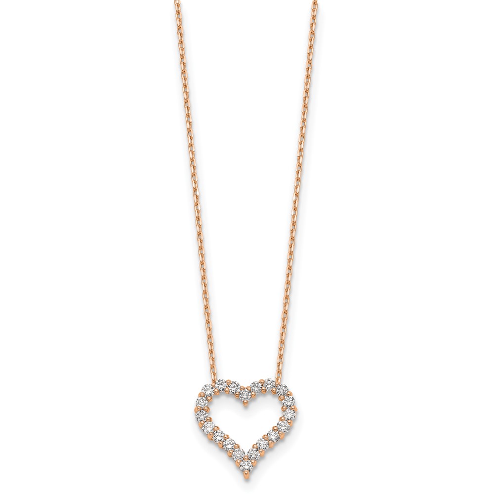 True Origin 14k Rose Gold 1 carat Lab Grown Diamond VS DEF 18 inch Open Heart Pendant Necklace (PM1001-100-RLD)