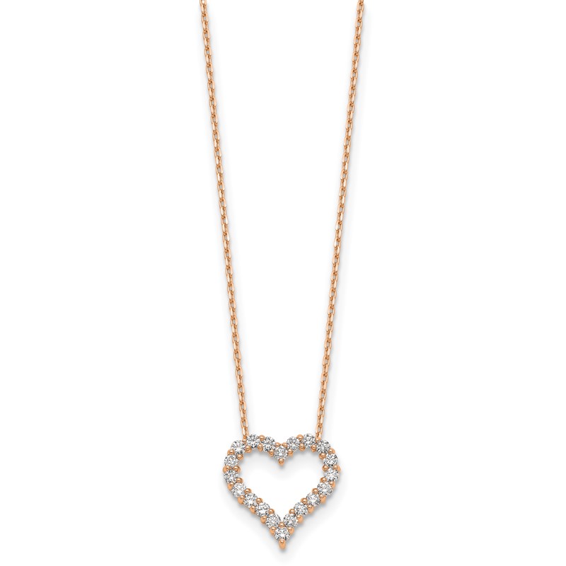 True Origin 14k Rose Gold 1 carat Lab Grown Diamond VS DEF 18 inch Open Heart Pendant Necklace