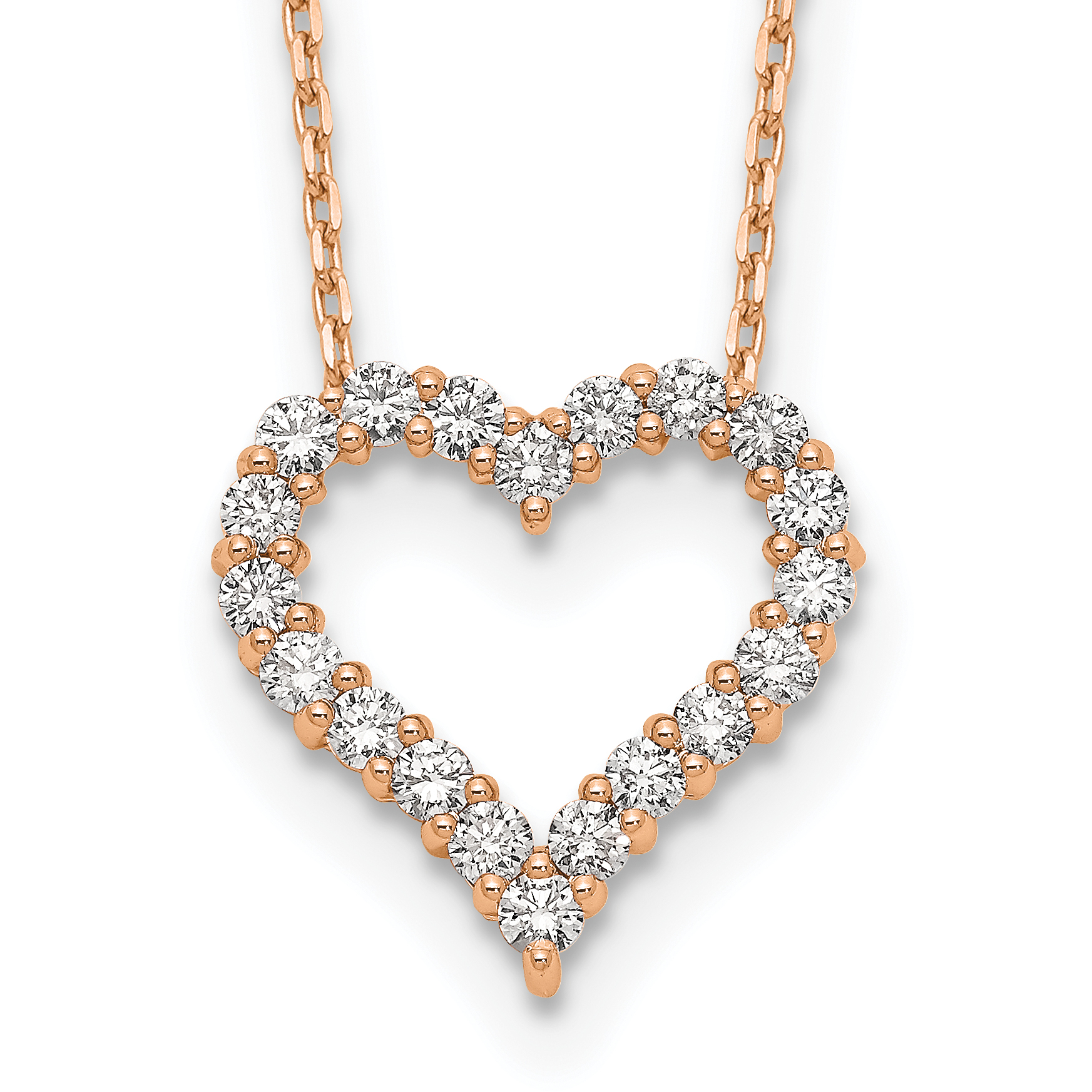 True Origin 14k Rose Gold 1 carat Lab Grown Diamond VS DEF 18 inch Open Heart Pendant Necklace (PM1001-100-RLD)