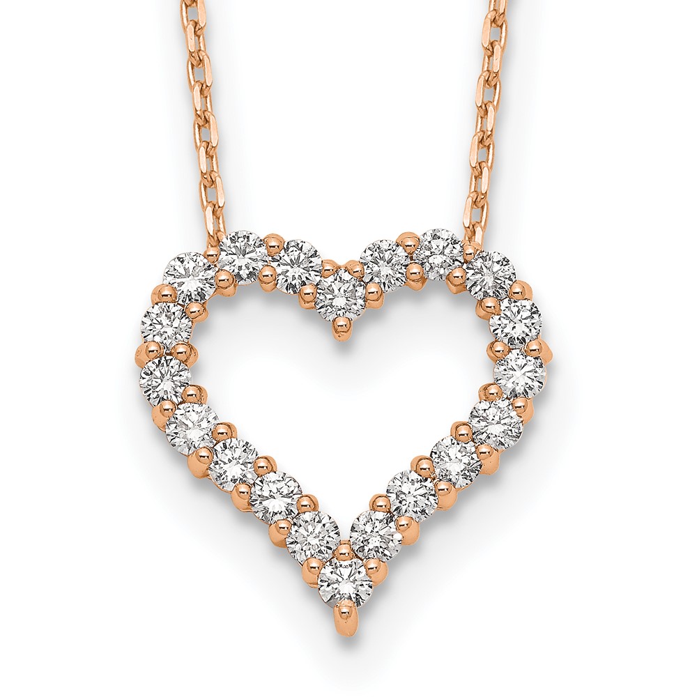 True Origin 14k Rose Gold 1 carat Lab Grown Diamond VS DEF 18 inch Open Heart Pendant Necklace (PM1001-100-RLD)