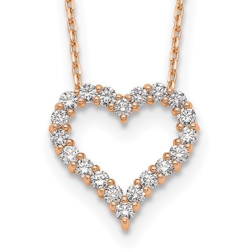True Origin 14K Rose Gold 1 Carat Lab Grown Diamond VS+ F+ Complete Hearts Pendant Necklace, 18"