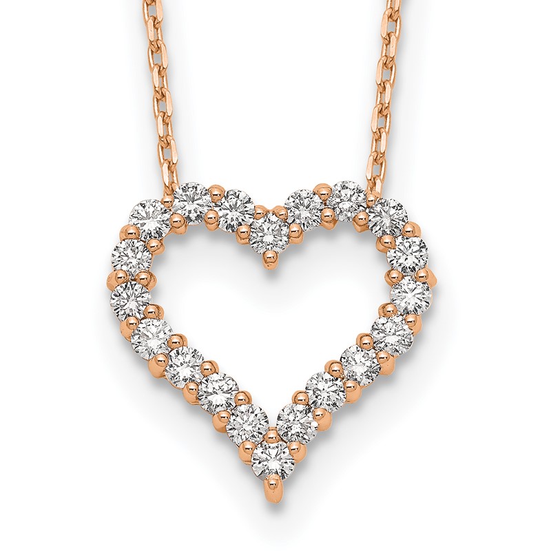 True Origin 14k Rose Gold 1 carat Lab Grown Diamond VS DEF 18 inch Open Heart Pendant Necklace