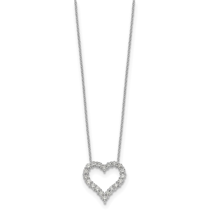 True Origin 14k White Gold 1 carat Lab Grown Diamond VS DEF 18 inch Open Heart Pendant Necklace