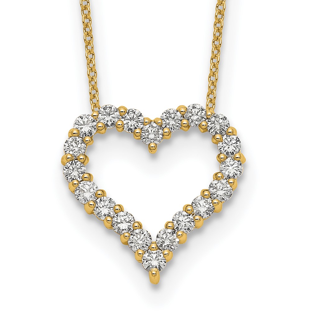 14K Yellow Gold 1 Carat Lab Grown Diamond VS SI+ G+ Complete Heart Necklace, 18"