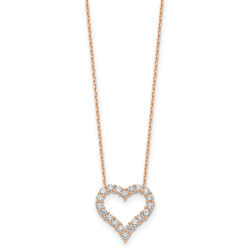 True Origin 14k Rose Gold 1 1/2 carat Lab Grown Diamond VS DEF 18 inch Open Heart Pendant Necklace