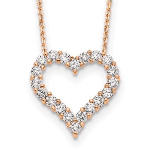 True Origin 14K Rose Gold 1.50 Carat Lab Grown Diamond VS+ F+ Complete Open Heart Necklace, 18"