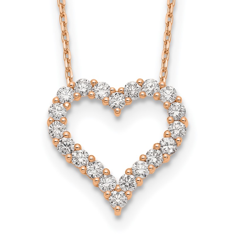 True Origin 14k Rose Gold 1 1/2 carat Lab Grown Diamond VS DEF 18 inch Open Heart Pendant Necklace