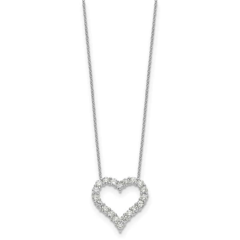 True Origin 14k White Gold 1 1/2 carat Lab Grown Diamond VS DEF 18 inch Open Heart Pendant Necklace