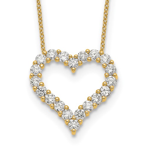 True Origin 14K Yellow Gold 1.50 Carat Lab Grown Diamond VS+ F+ Complete Open Heart Necklace, 18"