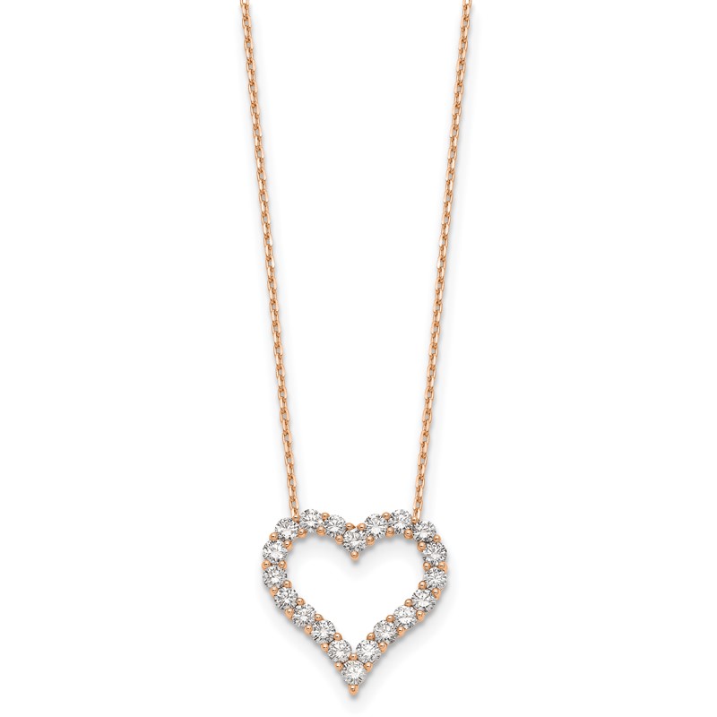 True Origin 14k Rose Gold 2 carat Lab Grown Diamond VS DEF 18 inch Open Heart Pendant Necklace