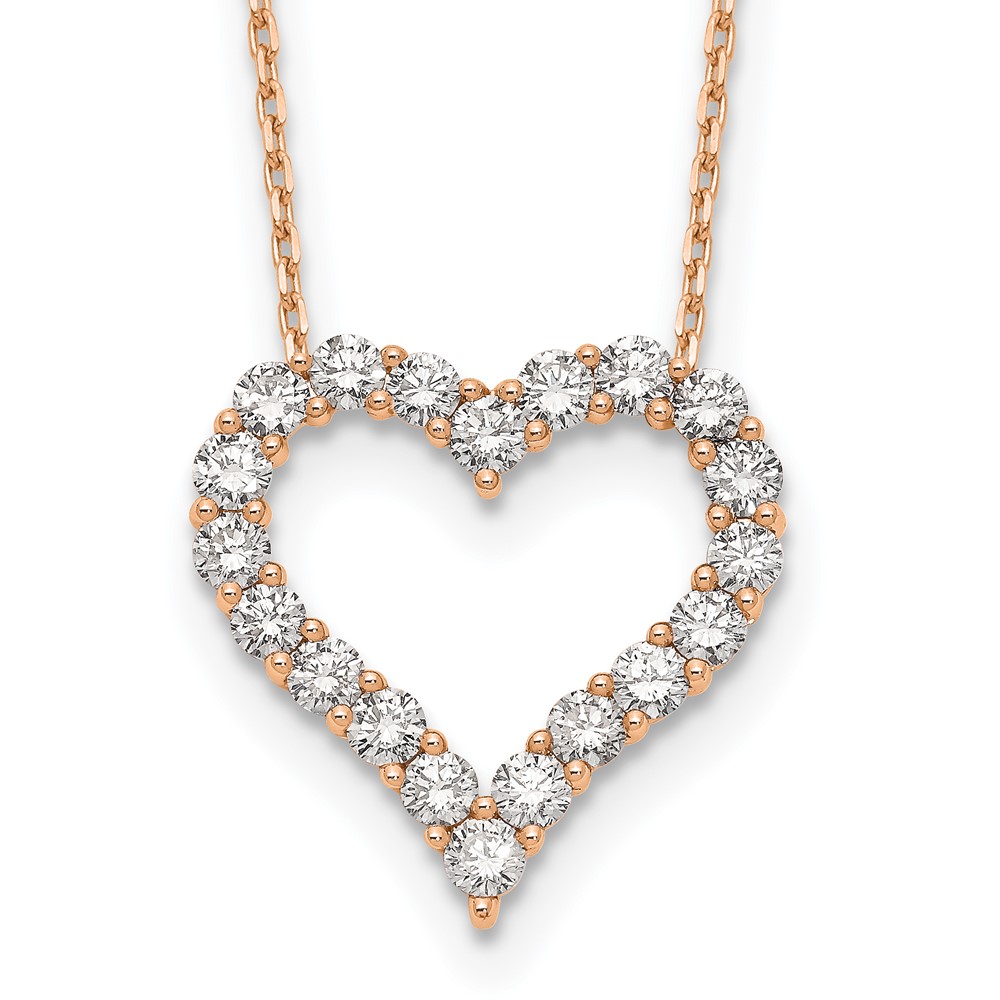 True Origin 14K Rose Gold 2 Carat Lab Grown Diamond VS+ F+ Complete Open Heart Necklace, 18"