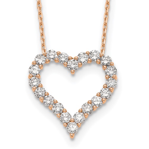True Origin 14K Rose Gold 2 Carat Lab Grown Diamond VS+ F+ Complete Open Heart Necklace, 18"