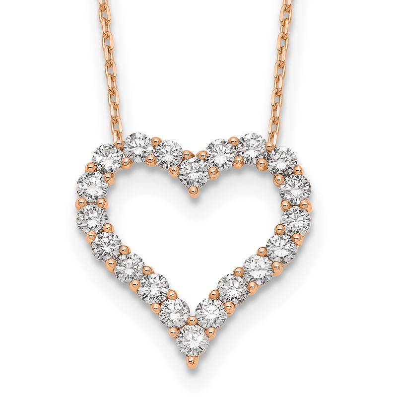 True Origin 14k Rose Gold 2 carat Lab Grown Diamond VS DEF 18 inch Open Heart Pendant Necklace