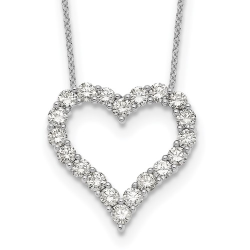 True Origin 14K White Gold 2 Carat Lab Grown Diamond VS+ F+ Complete Open Heart Necklace, 18"