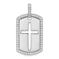 True Origin 14K White Gold Men's 0.75 Carat Lab Grown Diamond VS+ F+ Complete Cross Dog Tag Pendant view 1