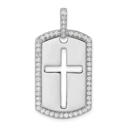 True Origin 14K White Gold Men's 0.75 Carat Lab Grown Diamond VS+ F+ Complete Cross Dog Tag Pendant