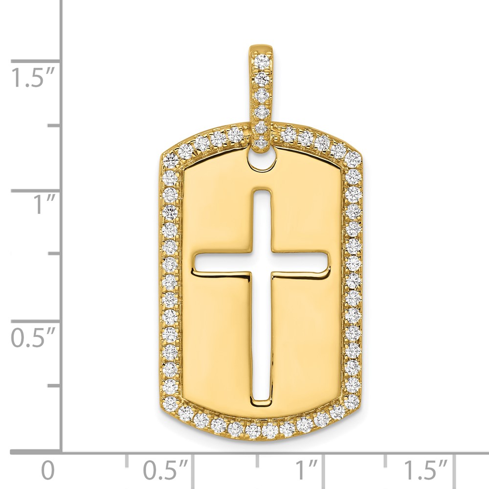 True Origin 14K Men's 3/4 carat Lab Grown Diamond VS  D E F Cross Dog Tag Pendant (PM10014-080-YLD)